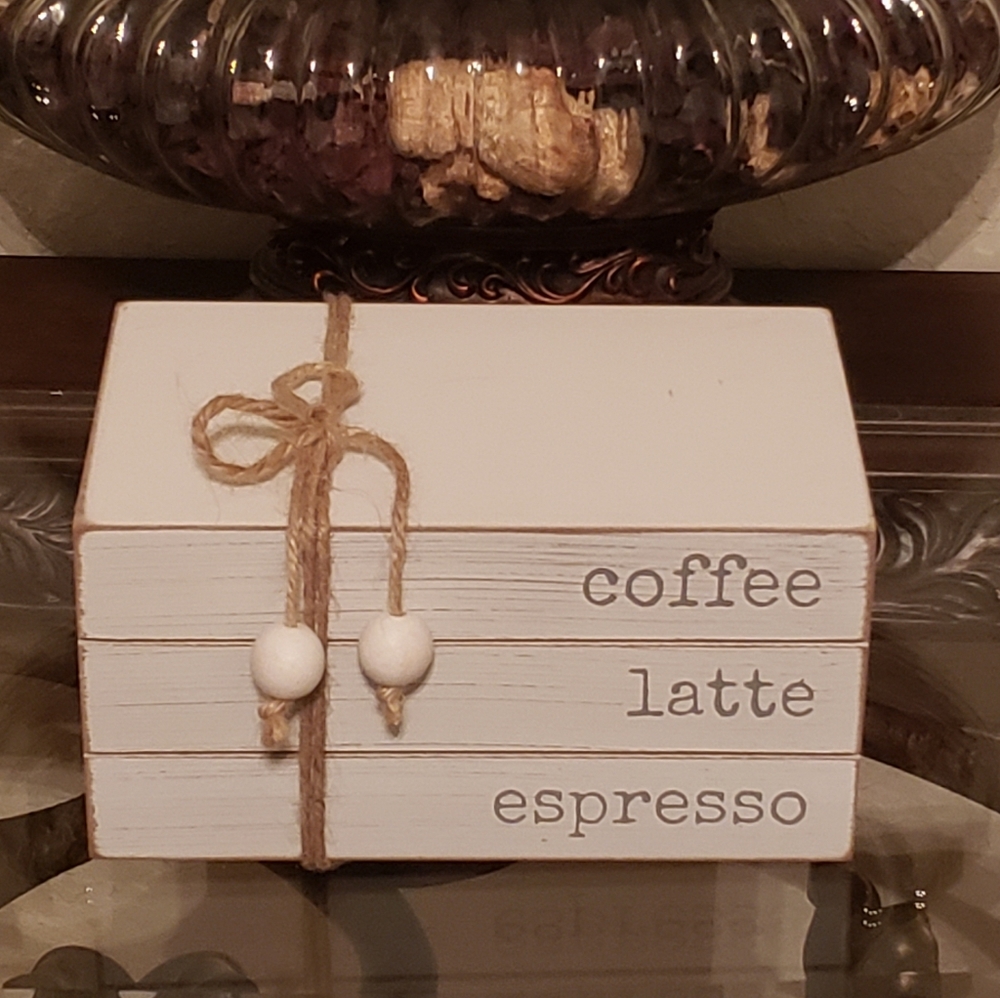 "coffee late espresso" Wood Book Stack Decoration.
